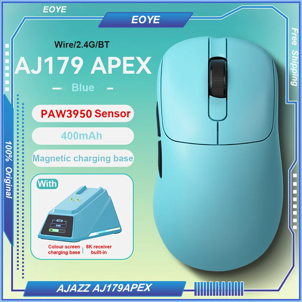 AJAZZ AJ179APEX Right-Handed Gaming Mouse PAW3950 8Khz 58g Lightweight Wireless Tri-Mode Ice Feel Coating with Docking Charger