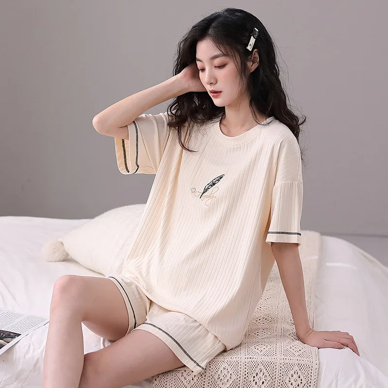 

Summer Modal Women Pyjamas Loose Pajamas Sets Sleepwear Casual Nightwear Pijama Mujer Shorts short sleeve M-2XL home clothes set