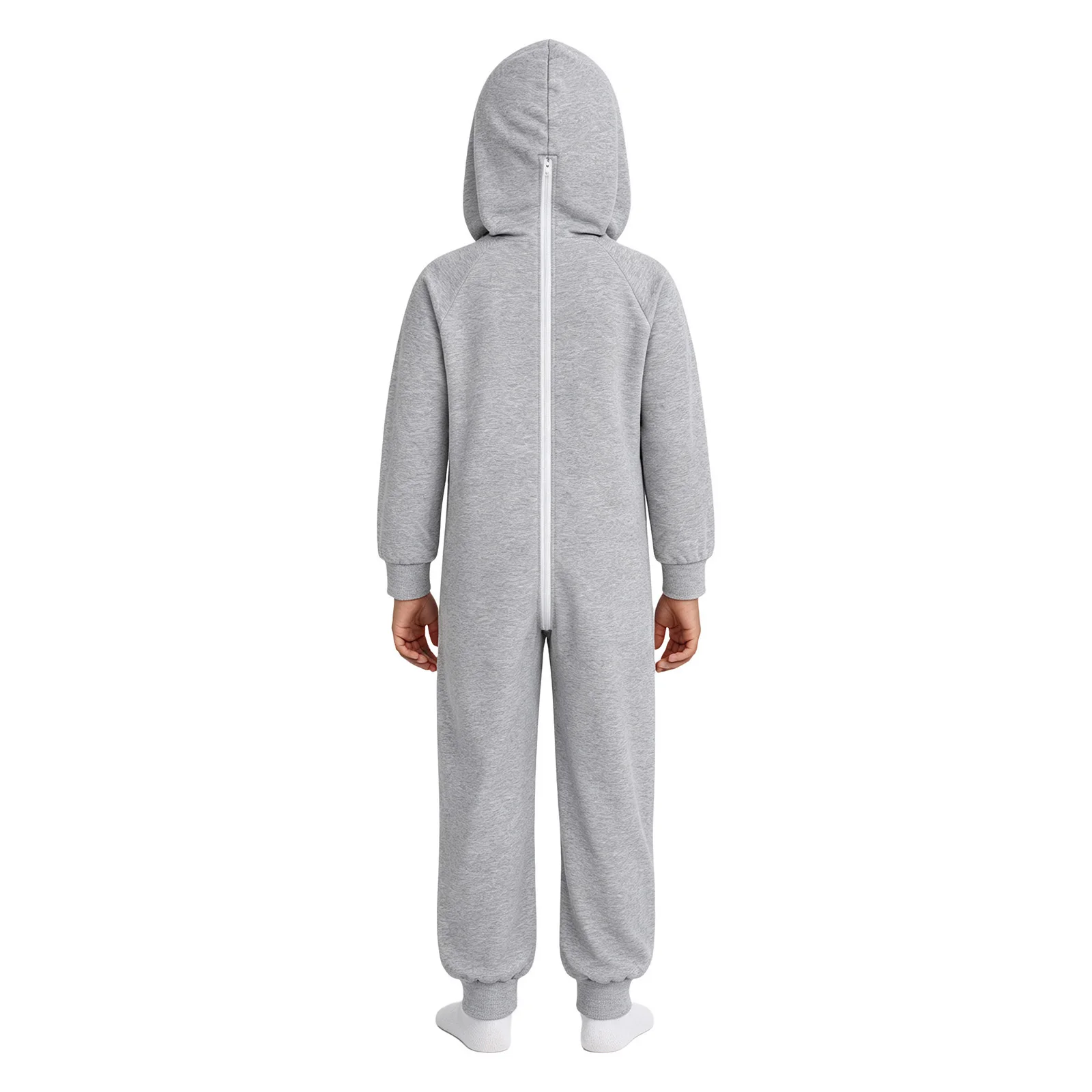 Kids Boys Girls Adaptive Clothing Hooded Full Jumpsuit Long Sleeves Zipper Back Crotch Bodysuit with Pocket for Outdoor Play