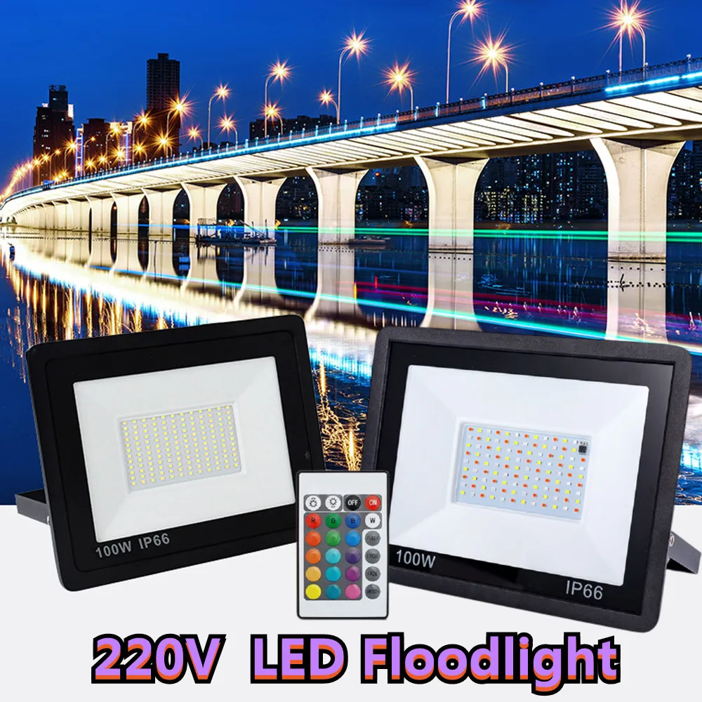 

LED Flood Light 220V 10W 20W 30W 50W 100W 150W RGB IP66 Outdoor Spotlight Garden Wall Lamp White Warm White 3000K-6500K