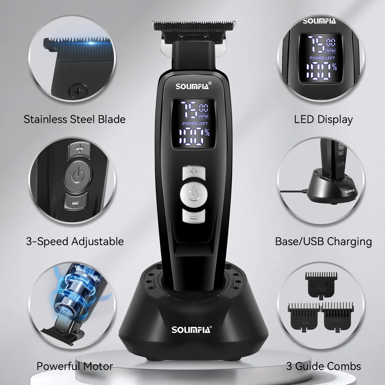  Professional Hair Trimmer for Men 3-Speed Barber Clippers Rechargeable LED Display Haircut Kit for Beard & Hair Styling