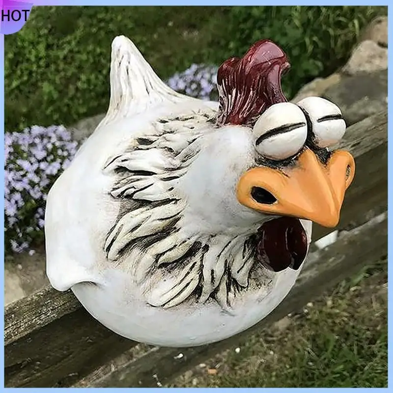 

B45C 3 Piece Chicken Sitting On Fence Decor Garden Statues Art Sculptures Farm Patio Resin For Fences Rooster Statues Wall Art Y