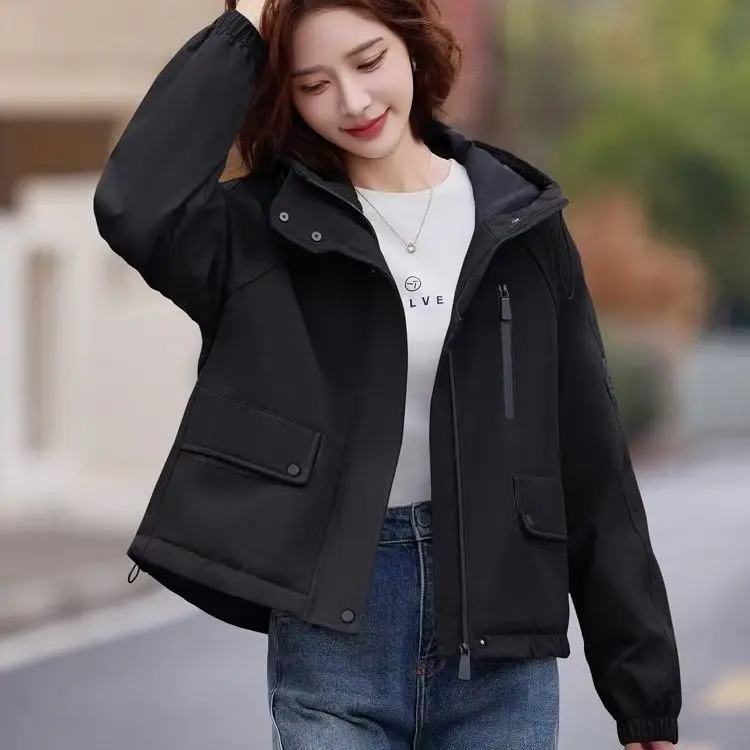 

2026 Autumn and Winter Women's Down Cotton Jacket Loose Short Hooded Workwear Jacket