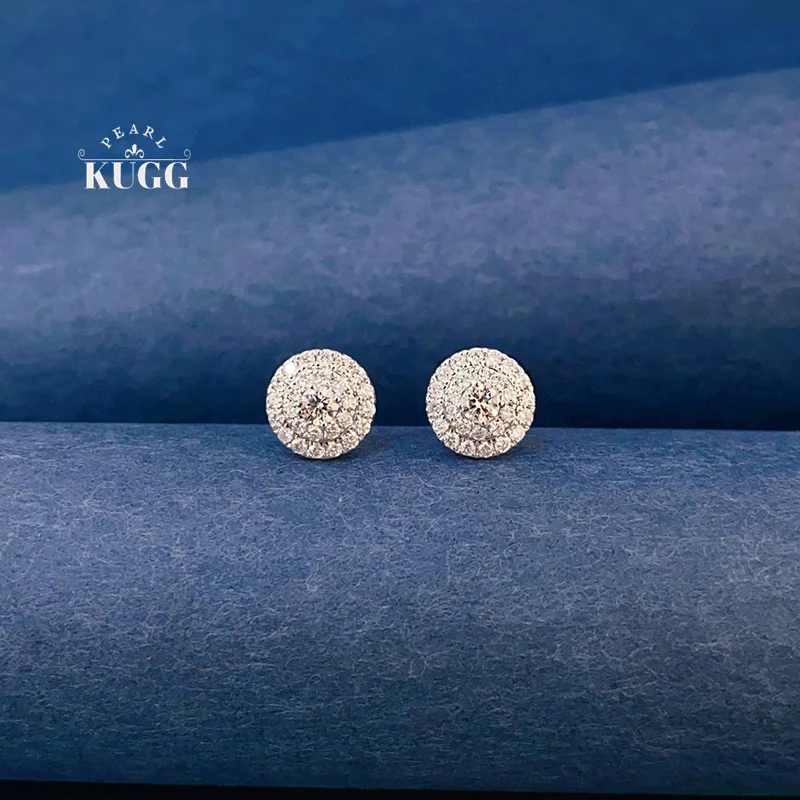 

KUGG 100% 18K White Gold Earrings Elegant Round Shape 0.60carat Real Natural Diamond Stud Earrings for Women High Party Jewelry
