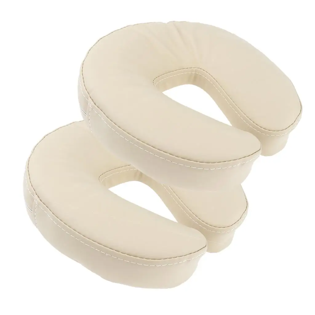 2Pcs Sponge Massage Table Cushion Neck Support Head Rest Pillow Beige