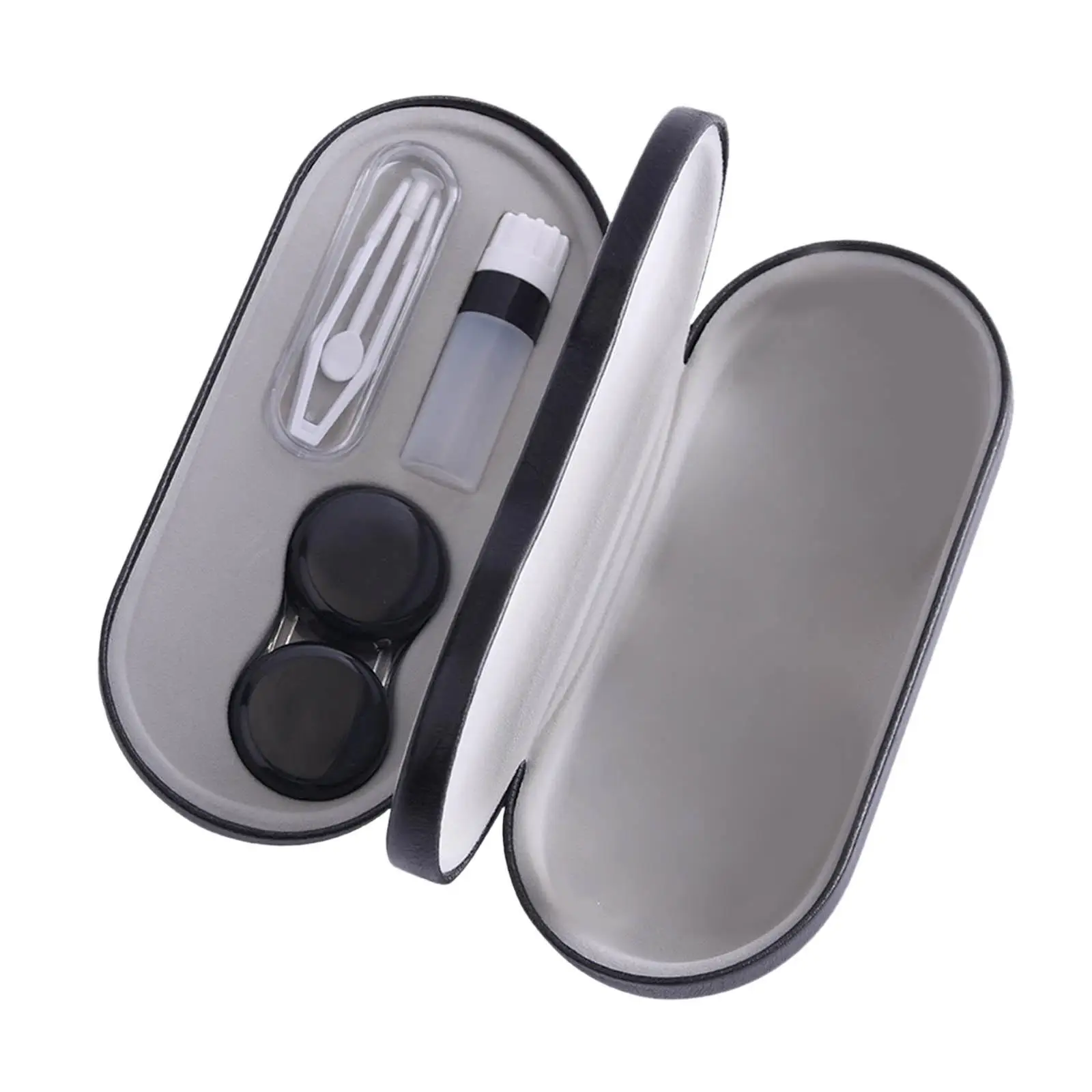 Portable Double Sided Glasses Case with Mirror Tweezer and Bottle Contact Lens Box for Travel Business Trip Home 2 Layer Box