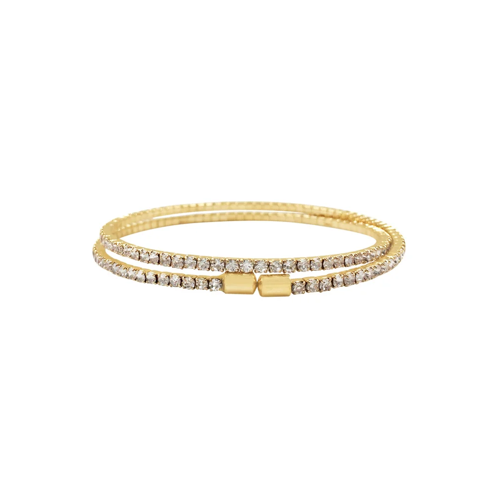 Trendy Gold Color Clear Stone Paving Wrapping 2 Row Bangle For Women Girl Classic Arm Decoration Lovely Romantic  Jewelry