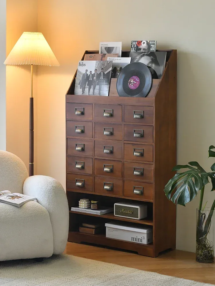 American retro chest, medieval furniture, solid wood magazine, porch cabinet, record drawer, living room storage cabinet