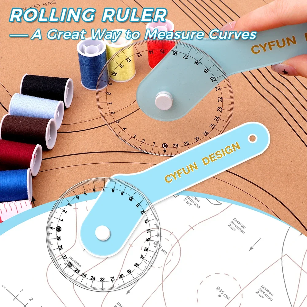 1pc 8/12inch Rotary Measuring Ruler/Sewing Wheel Ruler for Tailors Dressmakers & Seamstresses Measuring Curves 20/30cm