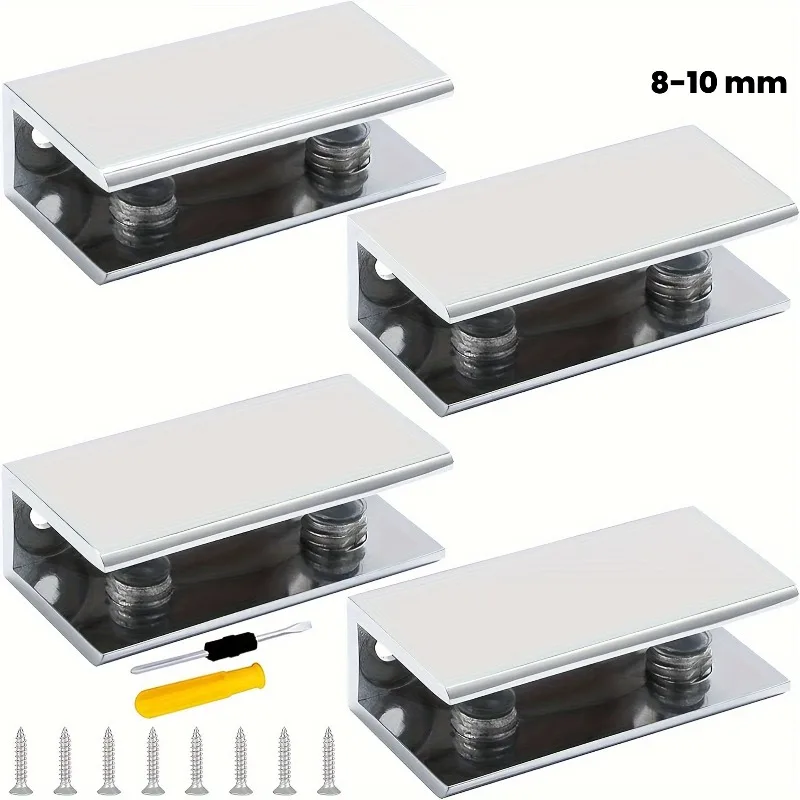 4pcs Glass Shelf Bracket Adjustable Shower Brackets, Heavy Duty Rectangle Clamp Holder for 6-10mm Glass Shelves, Wall Mount Clam