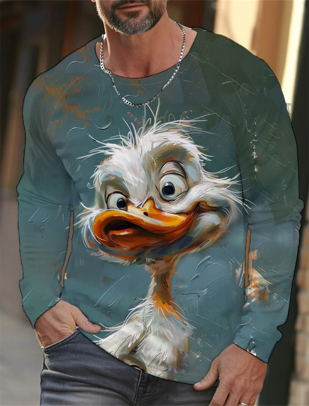 

2025 Funny 3D Chicken Print Men's Long Sleeve T-shirt New Autumn Oversized Pullover Hip Hop Punk Clothing Casual Fashion Top