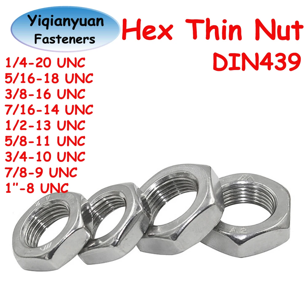 Yiqianyuan DIN439 GB6173 UNC Thread 1/4 to 1'' SUS304/SUS316 Stainless Steel Hexagon Thin Nuts Chamferred Hexagon Nuts