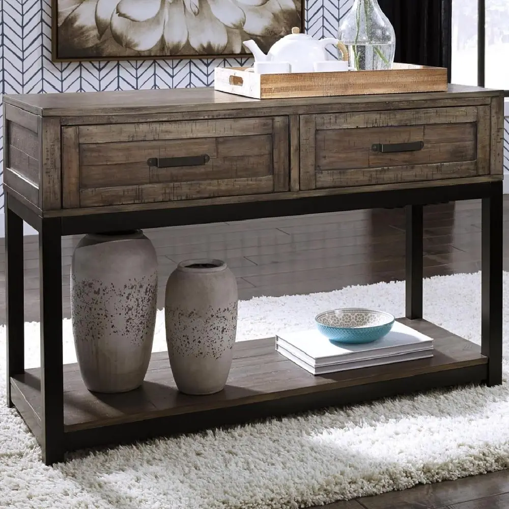 Johurst 1-Piece Soa ole Table | 48 in width, Wood and engineered wood with veneers, 2 smooth-gliding ders, Lower display shel, R