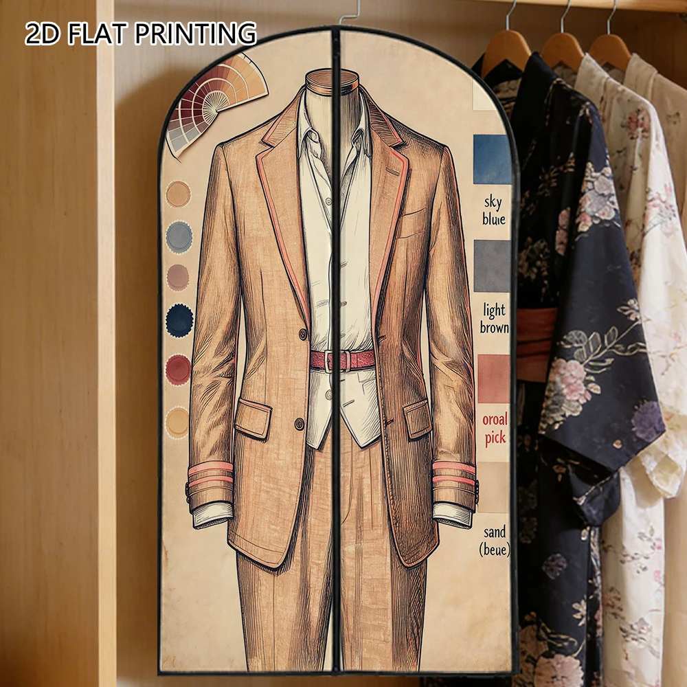 1pc vintage suit fashion sketch Compressed Dust Cover Clothes Compression Hanging Storage Bag Household Wardrobe Organizer