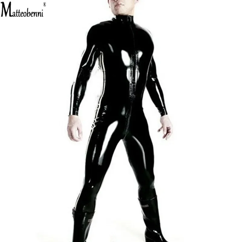 المتضخم S-4XL مثير الملابس الداخلية الرجال Catsuit فو الجلود الجبهة زيبر المنشعب ارتداءها مثلي الجنس الوثن ازياء المثيرة الملابس الداخلية بذلة