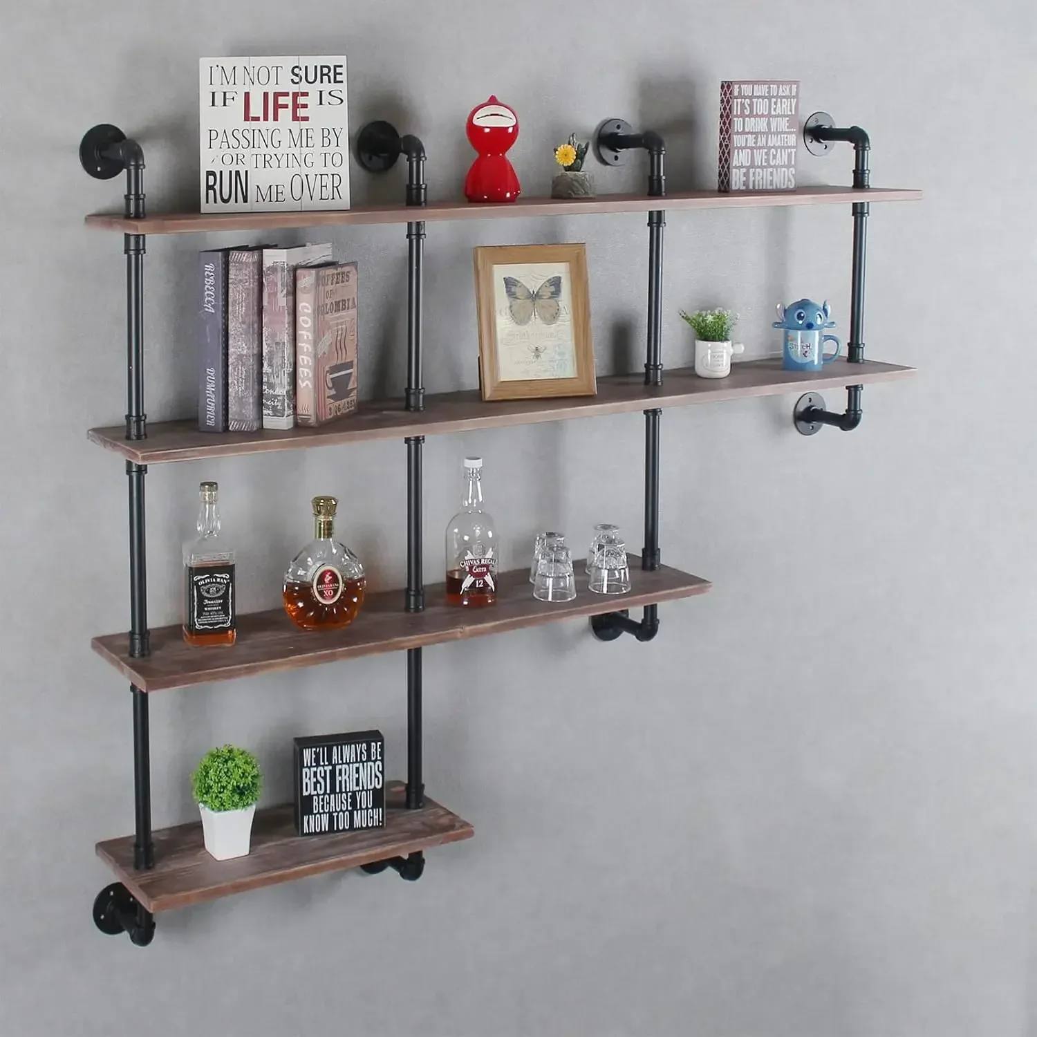 Industrial Pipe Shelving,Rustic Wooden&Metal Floating Shelves,Home Decor Shelves Wall Mount