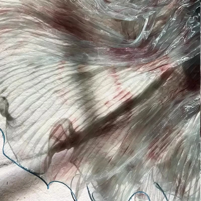 

Vintage Tie-Dye Laser Organza Fabric - Water-Gloss Tulle with Pleats/Waves for Gown Designer