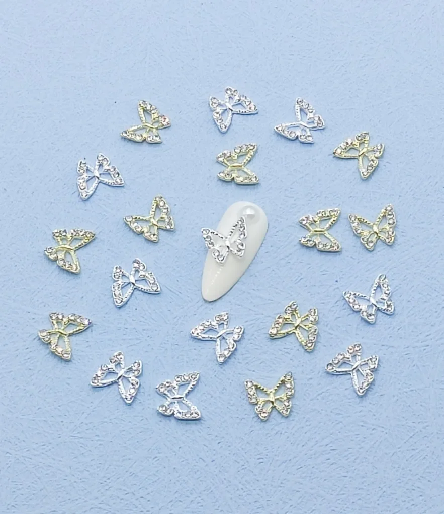 

10pcs New Product Hollow Alloy Small Butterfly Nail Ornament Decoration Accessories Luxury Delicate BlingBling Nail Art Charm