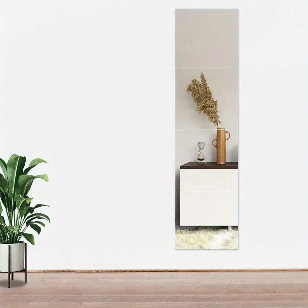 Full Length Mirror Tiles 13.7 Inch X 4Pcs Frameless Wall Mirror Set Make Up Mirr