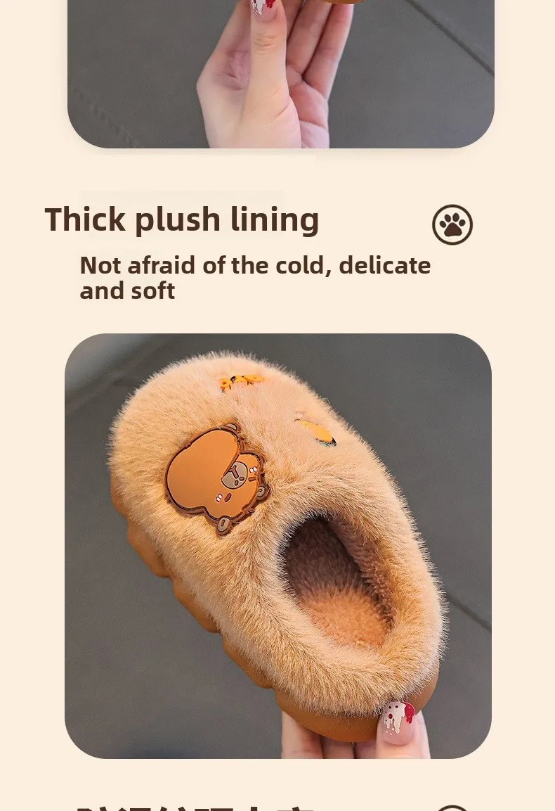 Capybara Winter Kinder-Plattform-Hausschuhe 2026 Modische Warme Plüsch-Eltern-Kind-Hausschuhe Rutschfeste Damen-Baumwollschuhe – Detail 8