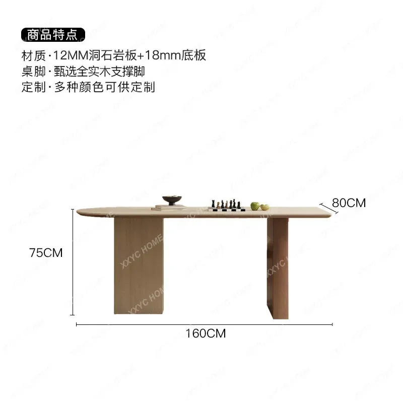 Retro Travertine Rock Slab Dining Table Small Apartment Designer Semi-oval Family Island Dining Table And Chairs