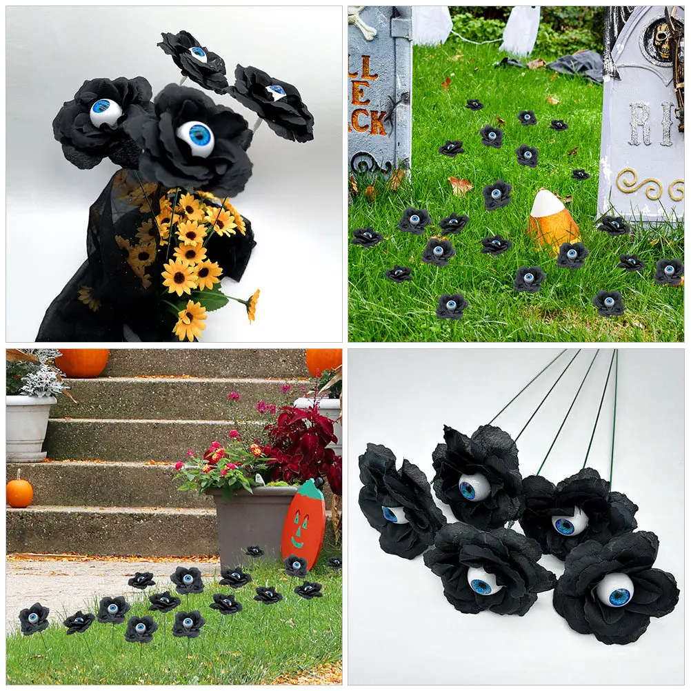 4Pcs Eye Bead Rose Yard Decor Halloween Sign Board PVC Silk Cloth Outdoor Party Decoration for Horror Themed Garden Lawn Signs