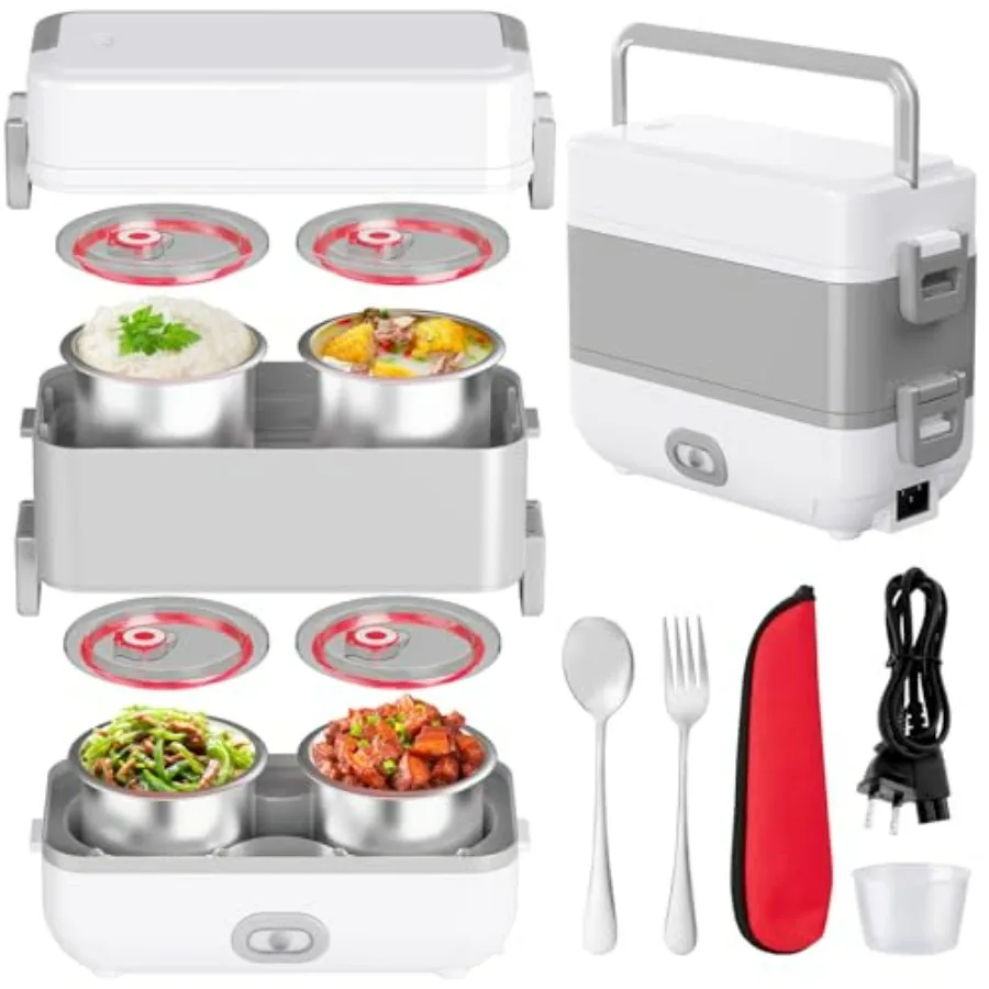 

Электрический ланч-бокс для взрослых, двухслойный подогреватель еды из нержавеющей стали емкостью 2 л с 4 контейнерами, ланч-бокс с быстрым нагревом мощностью 200 Вт для