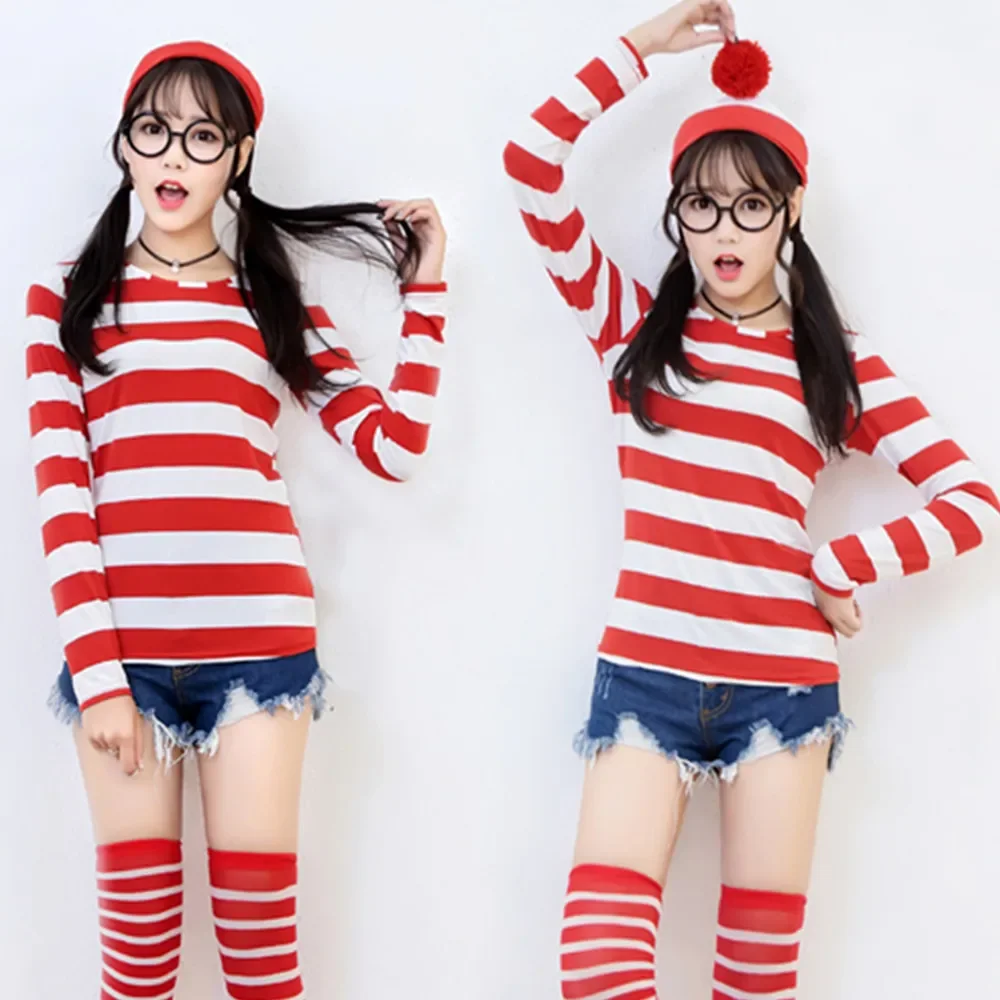 

Where's Wally Waldo TV Cartoon Stag Night Outfit Adult Women Fancy Dress