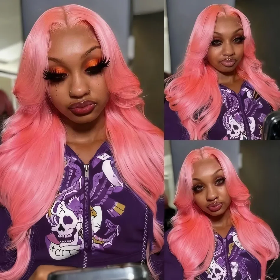 

Розовый парик с волнистыми локонами и кружевной передней частью из натуральных волос для женщин, 13x4, 13x6, HD кружевной фронтальный парик, цветной, бразильский, предварительно прорезанный, 30-36 дюймов