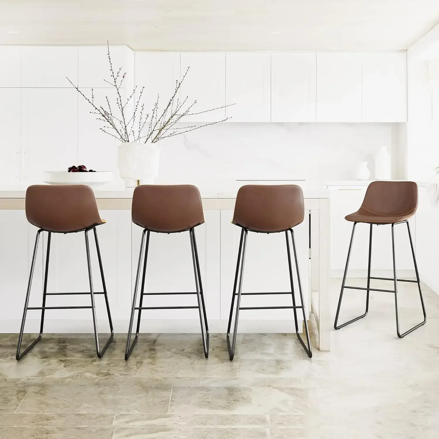 

Bar Stools Set of 6, 30" ALX Faux Leather Barstools,Modern Counter Height Stools with Back and Metal Legs,Armless Counter Chairs