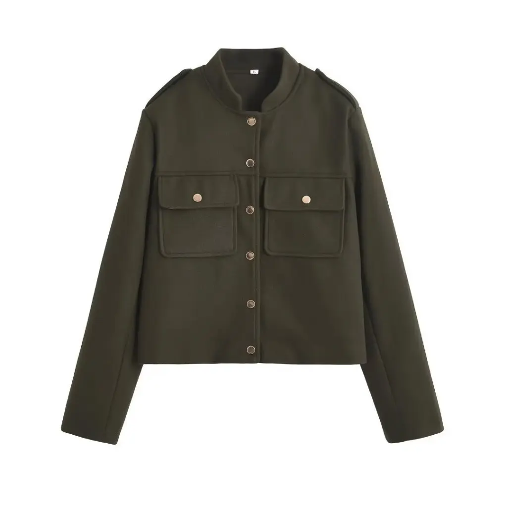 

Women's Autumn Fashion Stand Collar Two-Color Soft Long Sleeve Jacket Coat Style G80279