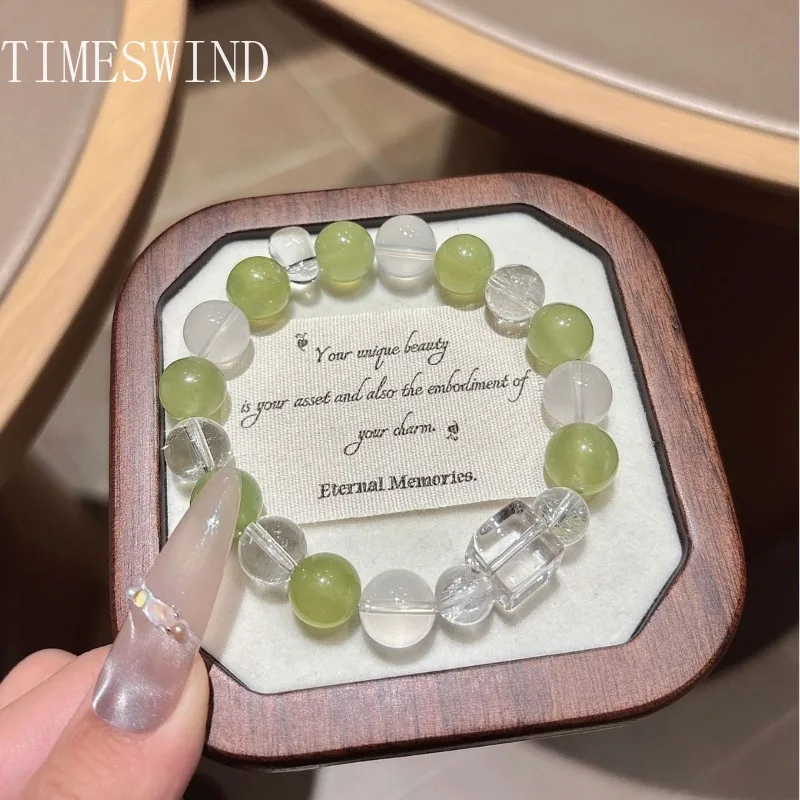 

TIMESWIND Original Crystal Green White 11mm Round Beaded Block Bless Women Bracelet Fashion Jewelry with Certificate