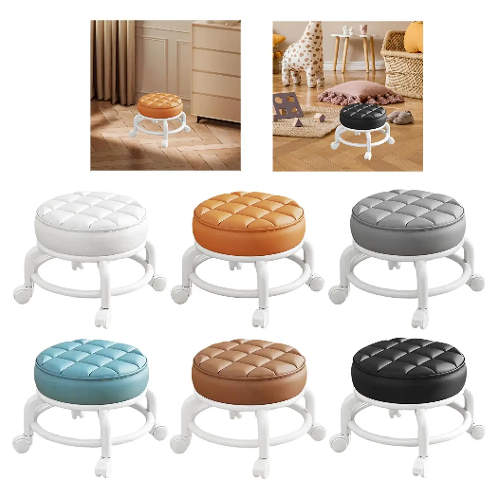 

Low Roller Seat Stool Round Comfortable Low Noise Sturdy Pedicure Stool Swivel Chair for Salons Kitchen Office Home Barber Shop
