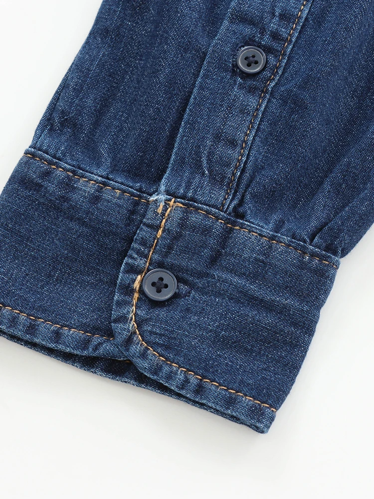 KAOPU ZA Women with bow patch pocket denim shirt vintage lapel-neck long sleeves button-up female blouses blusas chic tops
