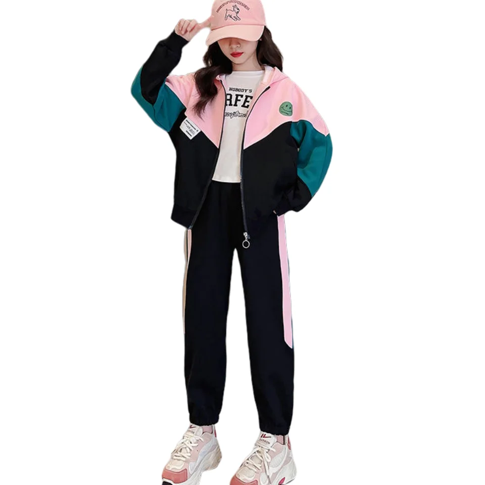 New Children Spring Autumn Clothing Hooed Coat+Pants 2pcs Active Suit Teenage Girls Sports Clothes Set For Girls 4 6 8 14 Years