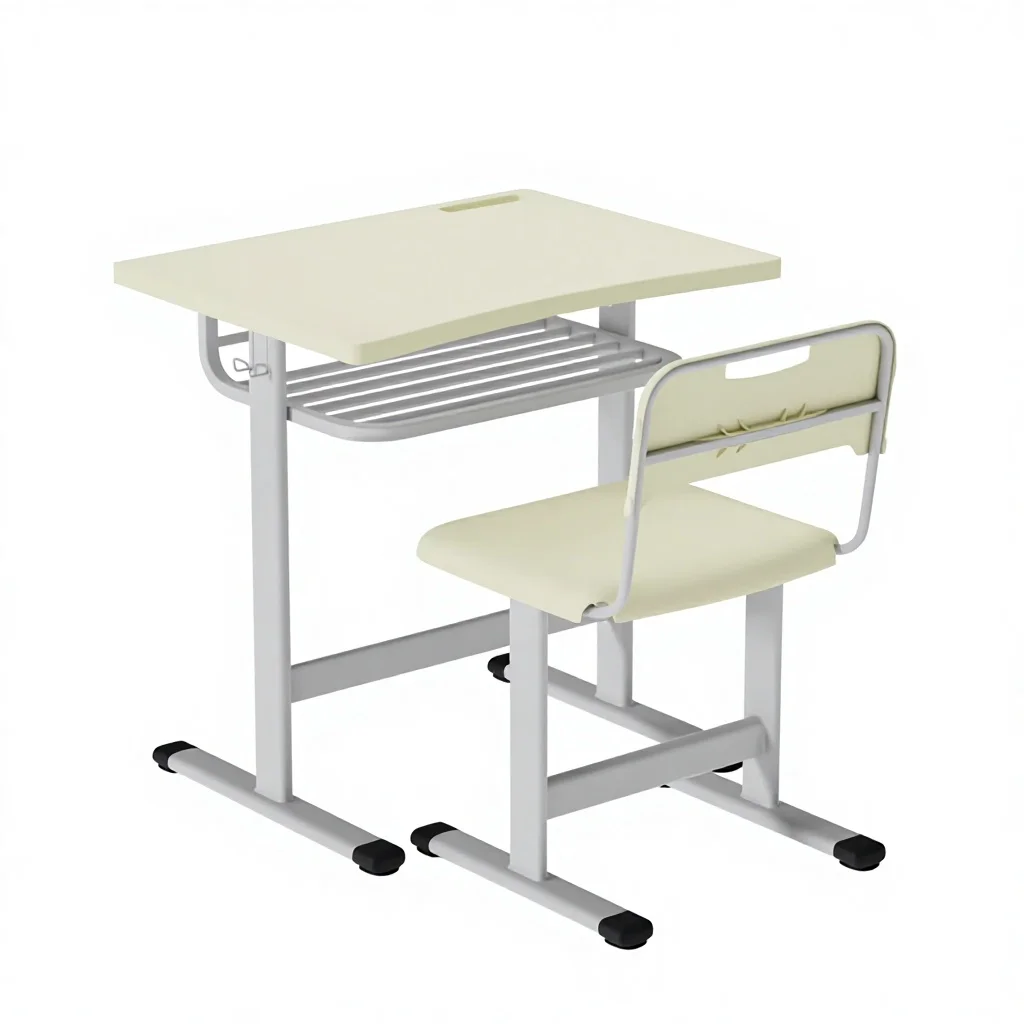 Adjustable Height Steel School Furniture Students Desk Chair Set Simple Design Model Plastic Steel Pipe Frame