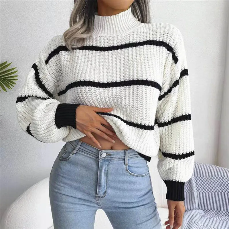 Y2K Fashion Women Sweaters 2023 Autumn Winter New Solid Color Long Sleeved Sweater Loose High Neck Warm Pullover Knitwears Tops