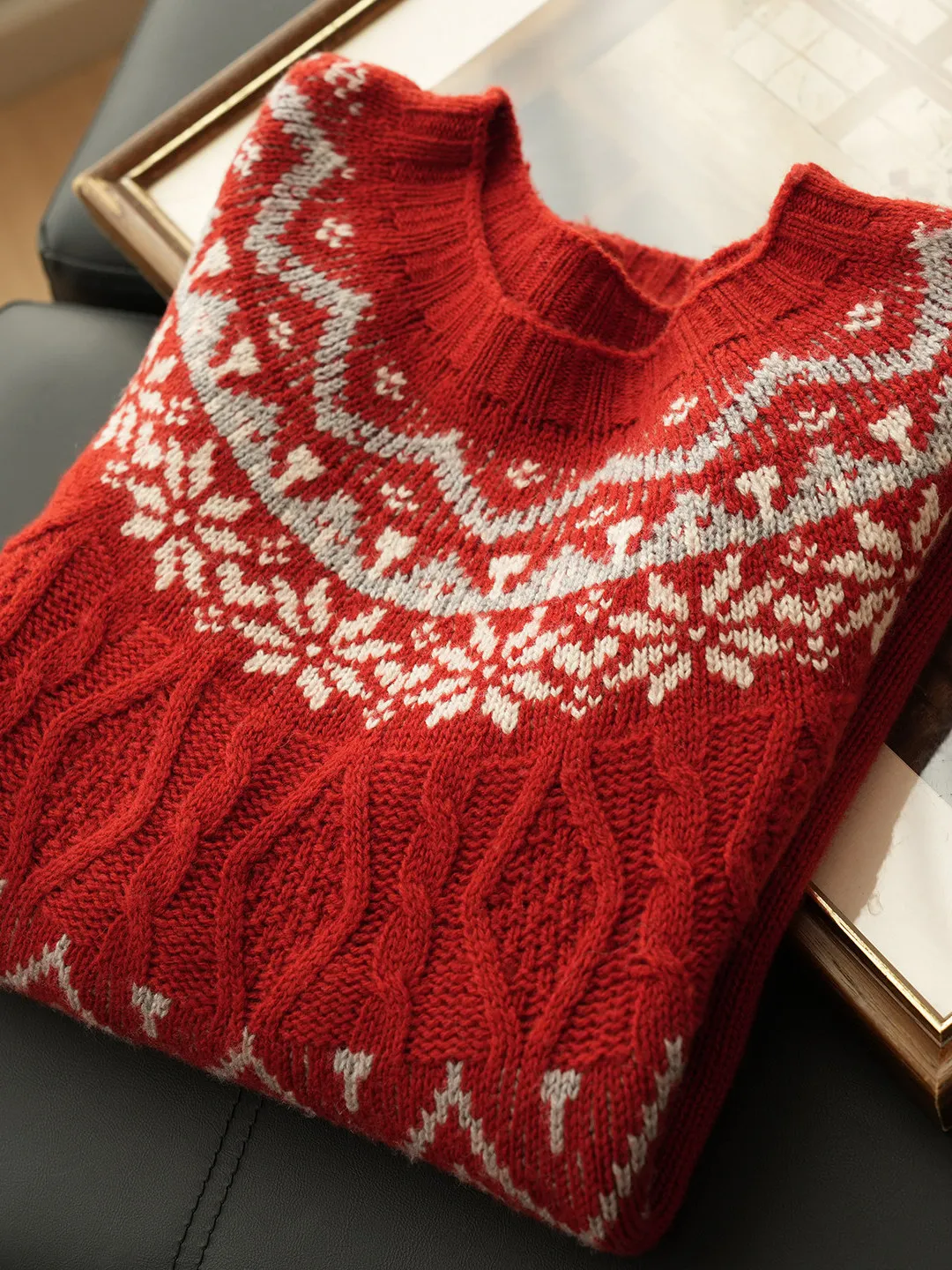 

Красный женский утепленный шерстяной вязаный свитер с высоким воротником, 3D-вышивкой, теплый зимний модный свитер с длинными рукавами