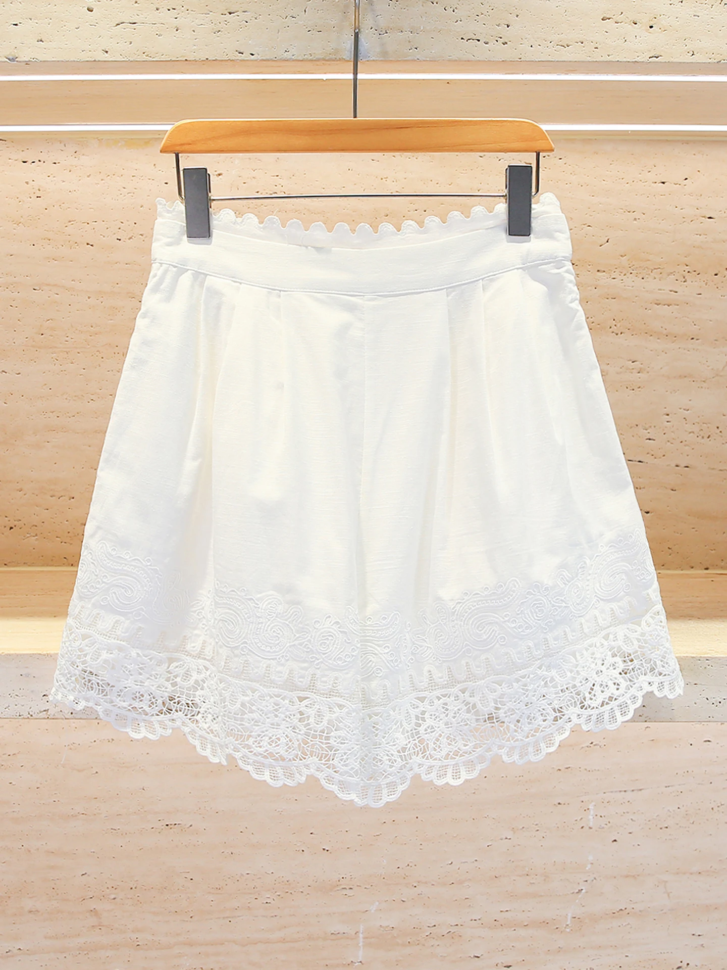 

Ele White Lace Trim Embroidery High Waist A-Line Skirt Pants Women's Faion Commute Anti-Static Sweet Sle