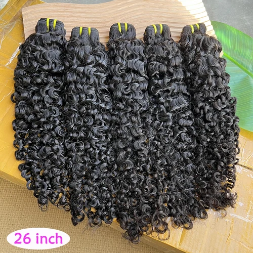 Imagen 2 del producto Paquetes de cabello humano rizado birmano # 1B Extensiones de tejido de cabello virgen crudo ondulado de color natural Cabello humano 100% rizado hinchable para mujeres
