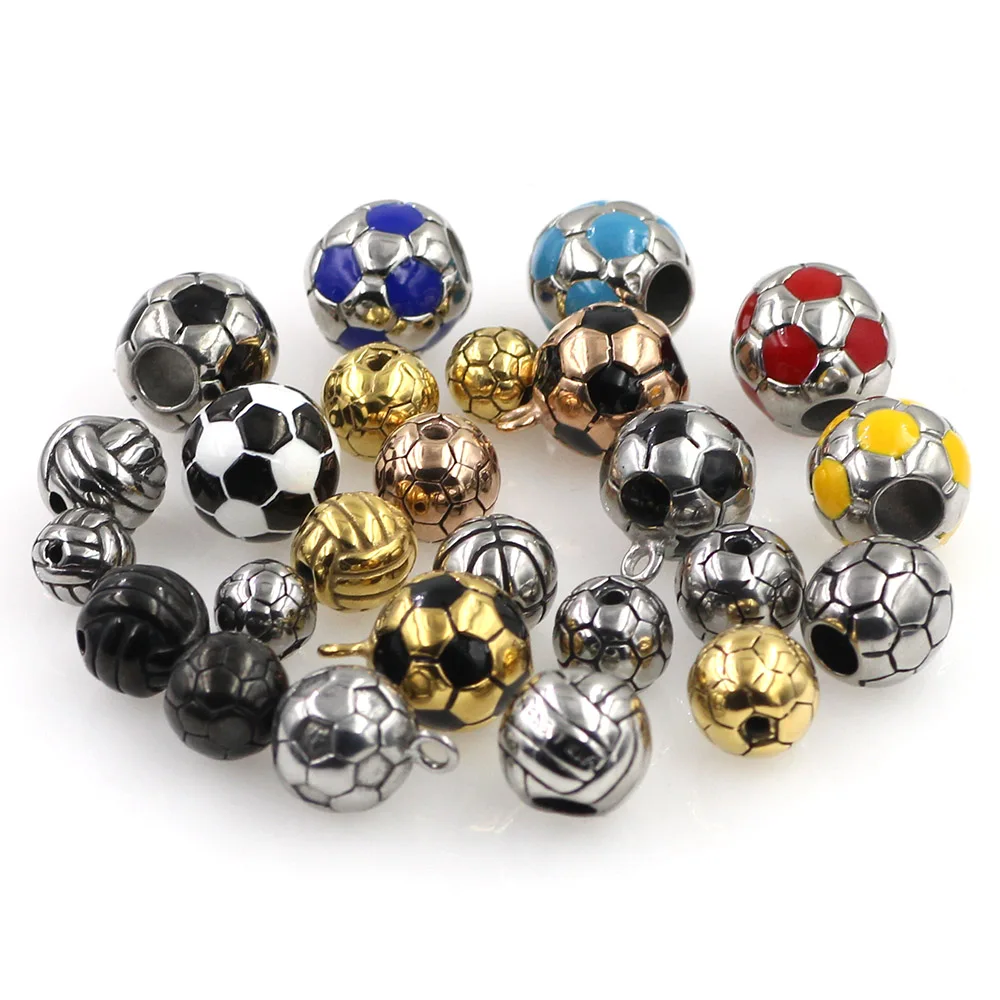 2PCS Stainless Steel Sport Basketball Football Volleyball Bead Charm Fit Original Charm Bracelet Necklace DIY Jewelry Making