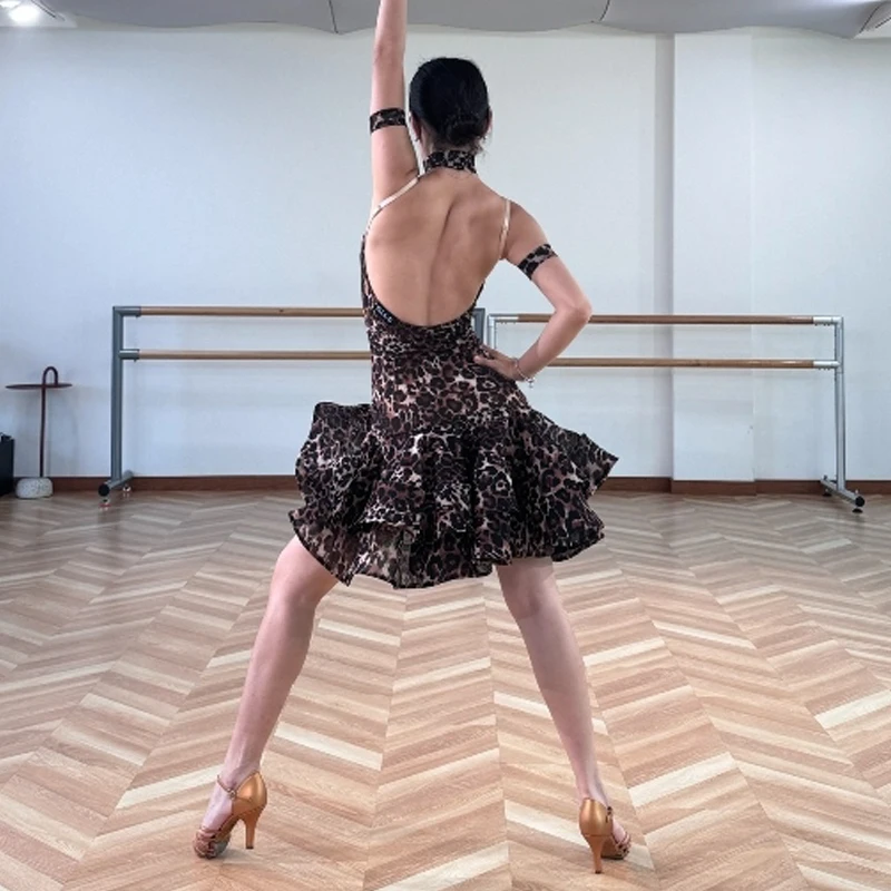 ليوبارد اللاتينية فستان رقص المرأة مثير هيكل السمكة فستان المنافسة الملابس تشا تشا رومبا السامبا أداء الرقص زي BL16902