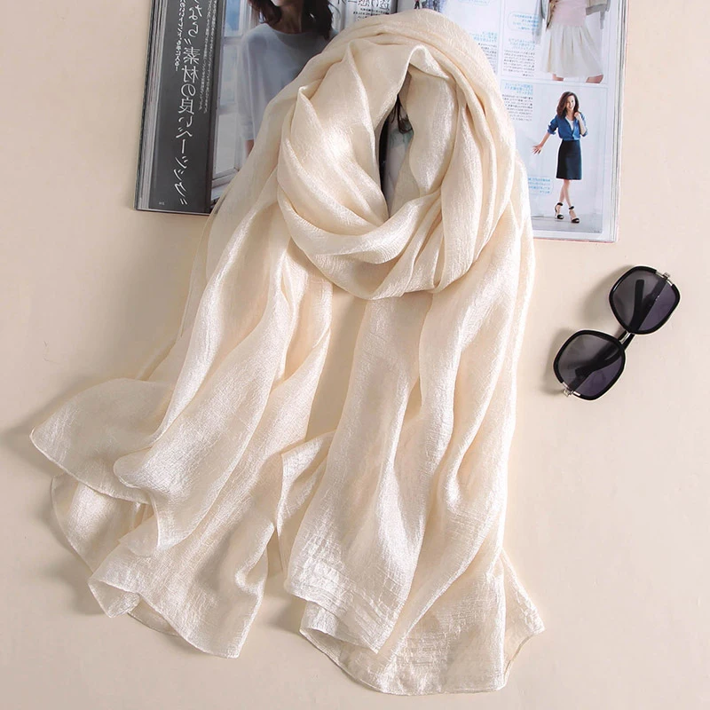 2023 Fashion Solid Linen Women Scarf Spring Summer Thin Pashmina Shawl Wraps foulard femme Plus Size Hijab Stole Scarves