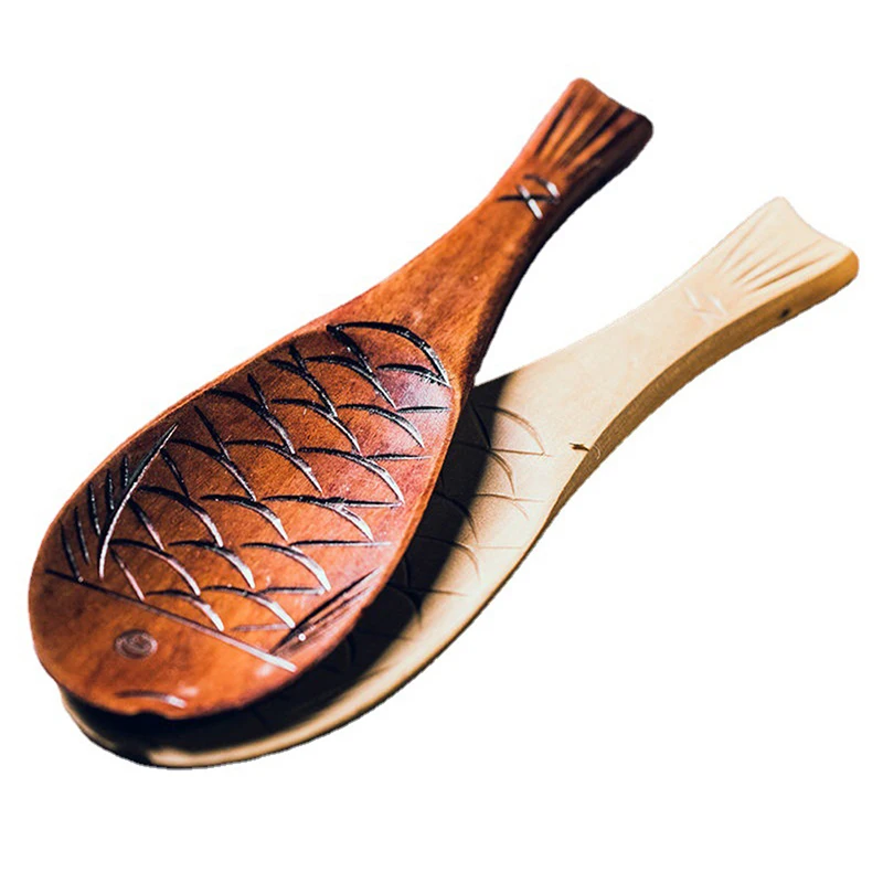 Colher de arroz em forma de peixe criativo japonês, Cute Nature Wooden Non-Stick Arroz Shovel Scoop, Utensílios de cozinha Suprimentos, Retro