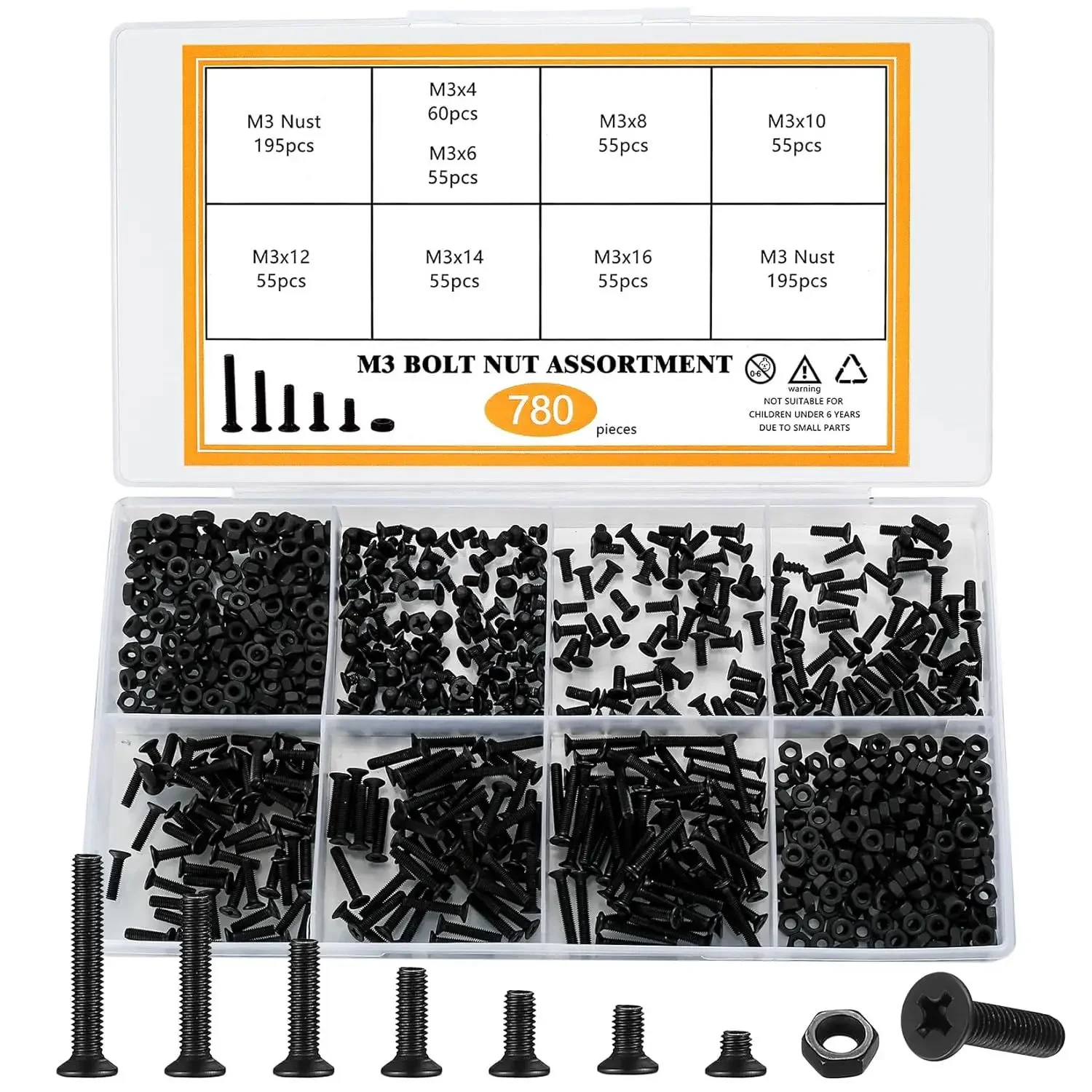 440/780pcs Small Computer Screws M3 M4 kit box,Flat Head Computer Notebook Laptop black Screws Kit for PC Laptop SSD Hard Drive