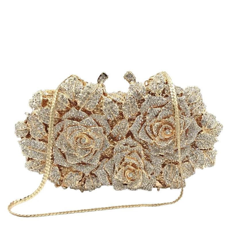 

Rhinestone Clutch Cut Out Rose Crystal Embellished Evening Party Wedding Shiny Handbag Purse