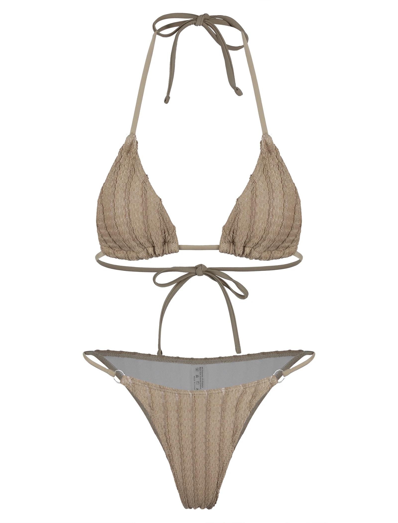 

Комплект из двух предметов: женский комплект бикини с текстурированным уплотнительным кольцом и завязкой на спине, купальные костюмы 2024, женские купальные костюмы с треугольными чашечками в стиле бохо и стринги B