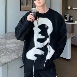 Young Style Spliced Loose Sweaters Men's Clothing Stylish Tassel Autumn Winter Vintage Casual Round Neck Basic Knitted Pullovers