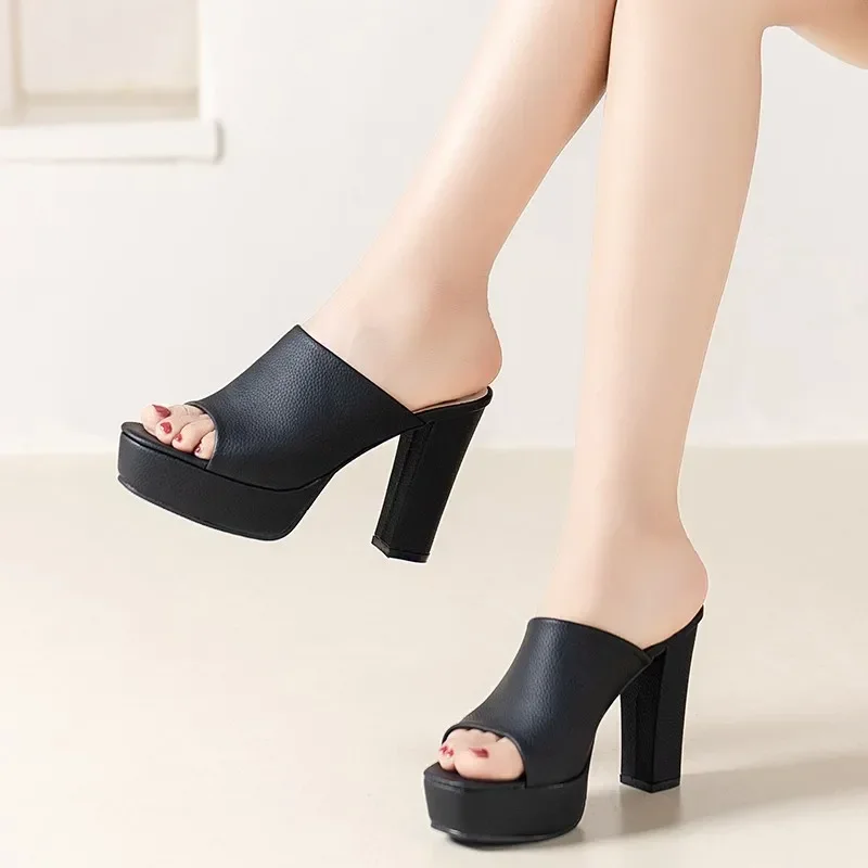 New Brand Women Sandals Summer Shoes Sexy Thick High Heels Platform Black Red Yellow Dress Party Wedding Shoes Woman Pumps