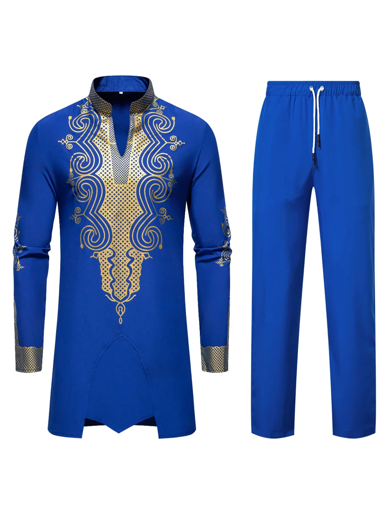 Men's Clothes European and American New Ethnic Style Robe Gold Stamping Printing Set Long Sleeve New Personality